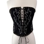 Western Bustier Corset Top Embroidered Flame Lace Up Front Sz M Black Faux Suede Size M Photo 0