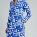 Mahi Gold Blue White Geometric Print V Neck Long Sleeve Tunic Dress X Large. NWT Size XL Photo 0
