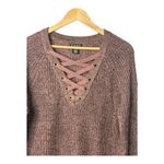 Poof New York  Brown Knit Sweater Lace Up Long Sleeve Pullover Women‎ Size Small Photo 1