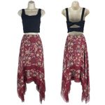 BCBGMAXAZRIA  Floral Print Toile Handkerchief Midi Skirt Red Size XS Photo 3