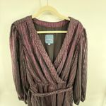 Modcloth  3X Burgundy Metallic Stripe Gauzy Wrap Dress Long Sleeve Tie Waist Photo 1