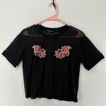 One Clothing  Mesh Embroidered Rose Top Size S Black Photo 0