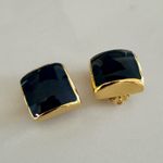 Vintage 80s M.Jent Gold & Navy Enamel Square Fashion Clip Photo 13