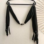 Boho Gothic Whimsygoth Fairy Grunge Black Wrap Scarf Belt Silver Bead Fringe Tassels Photo 0