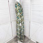 ZARA  Geometric Print Sateen Maxi Dress Green Blue Tan Long Sleeve Small Photo 3
