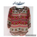 Lucky Brand  women 3/4 sleeves aztec print sheer top XS Photo 0