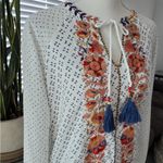 Bohme NWT  Spanish Embroidered White Top Tassels Gold Beading M Photo 6