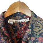 Anne Klein II Wool Silk Paisley Blouse Black Jewel-Tone Button Front Top Size 12 Photo 4