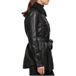 Kenneth Cole Winter long Faux leather jacket coat trench motorcycle jacket belted coat collar Photo 2