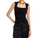AQUA  Black Square Neck Sleeveless Knit‎ Tank Top Fitted Trendy Basic Photo 0