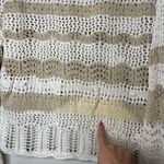 BeachLunchLounge  Striped Open Knit Sweater Size M Neutral Beige White Pullover Photo 4