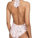 We Wore What Floral One Piece Brooklyn Halter Tie Belt Swimsuit Pink Blue XL NWT Photo 1