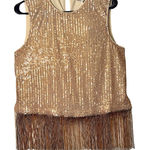 Grace Karin Top Womens Size L Tan Sleeveless Pullover Fringe Sequin Lined NWT Photo 0