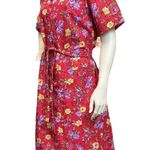 70s Vintage Carolina Maid Red Floral Button Up Dress Sz 14 Photo 3