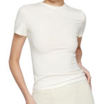 SKIMS  Shirt Women Small Ivory Knit‎ Jersey Crew Neck Short Sleeve Tee Athleisure Photo 0