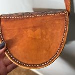 Vintage handmade leather brown weaved woven mini bag crossbody contrast stitches Photo 3
