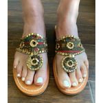 Jack Rogers Navajo Hamptons Thong Sandals Whipstitch Paisley Gold 7.5 or 7 RARE Photo 9