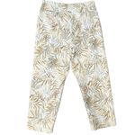 Allison Taylor  100% Linen High Rise Tan White Tropical Leaf Palm Capri Pants 6 Photo 1