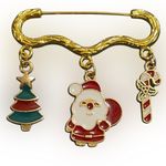 Festive Christmas Brooch with Santa, Tree, and Candy Cane Gold Photo 0