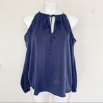 AQUA  cold shoulder satin silky BLOUSE TOP blue SMALL long sleeve Photo 2