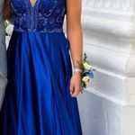 Beaded Silk Prom Dress Blue Size M Photo 0