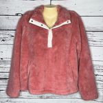J.Crew  Size L Rose Pink Faux Fur Henley Pullover Sweatshirt Jacket w/ Pockets Photo 1
