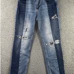 Free People  Jeans Women 26 High Rise Straight Leg Distressed Two‎ Tone Boho Photo 0