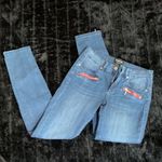 Bebe Women's Vintage  Stretch Skinny Jeans with Red Zipper Accents Size 26 Photo 11