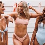 White Fox Boutique Sarah’s Day X  Bikini Set Cheeky High Cut Ribbed Pink Tan M Photo 0