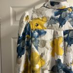 SheIn Vibrant Floral Collared Button Down Blouse Elastic Wrist Puff Shoulder Lrg Photo 8