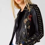 BLANK NYC  Budding Romance Vegan Leather Embroidered Rose Spiked Moto Jacket NEW Photo 2