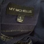 My Michelle  Navy Gown Sz 5 High Rhinestone Neck Mesh Tummy High Split Wedding Photo 7