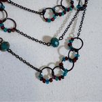Black Metal Teal Bead Tiered Long Necklace Boho Festival Photo 5