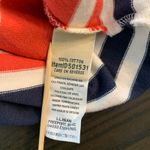 LL Bean Striped Square Neck Mariner Dress 3/4 Sleeve Navy White Red Casual Large Photo 3