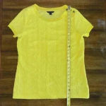 Lands' End  Womens Medium Top Sweater Short Sleeve Cable Knit Yellow Button Photo 11