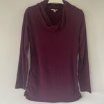 CAbi Twisted Cowl Neck Long Sleeve Cotton Top in Merlot Large Photo 1