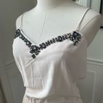 Victoria's Secret Victoria’s Secret Cream Ivory Satin Slip Dress Pleated Skirt Dk Grey Rhinestone Photo 4