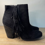 Vince Camuto  Black Suede Fringe Wedge Ankle Booties 8.5W Wide Boho Western Chic‎ Photo 0