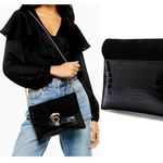 Topshop Black Crocodile Gold Panther Clasp Crossbody Clutch Bag Photo 1