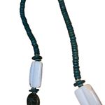 Wood & Beach Shell Long Blue & Brown Women’s Vintage statement Necklace Black Photo 7