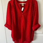 Faded Glory  Red Silver Polka Dot Blouse Plus Size XXL Photo 0