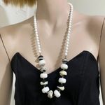 Vintage B/W Plastic Bead Swirl 30” Necklace Photo 8