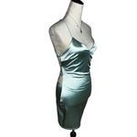 Cristina Green Satin Bodycon Mini Dress M | Strappy Open Back Tie Y2K Clubwear Size M Photo 1