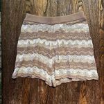Princess Polly Leah Crochet Shorts Brown and White Stripes Size 8 Photo 0