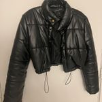 Gold Hinge Black Leather Puffer Coat Photo 4