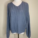 Dusky Blue Textured Sweater V Neck Coastal Grandma Sz Large Photo 0