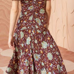 Ulla Johnson  Dress‎ Silk Floral Puff Sleeve Red Ruched Heleen Midi Dress Size 0 Photo 0