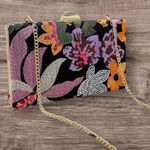 Floral Sequin Clutch with Gold Chain Black Photo 0
