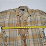 Vintage Western Bohemian Embroidered Plaid Shirt Long Sleeve Cabincore XL Tan Photo 9