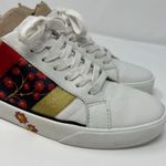 Diane Von Furstenberg  Tess 9 Lace Up Sneakers Gold & Red Stripe & Floral Design Photo 7